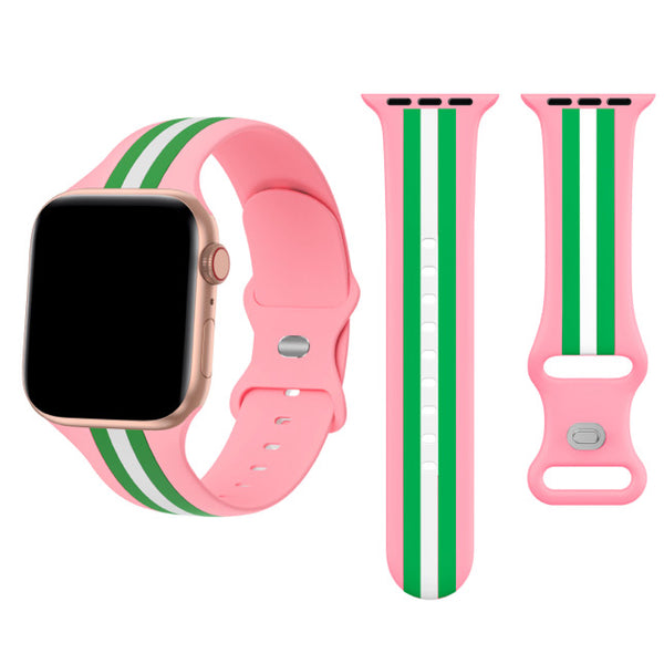 Pink with Green Stripe Apple Watch Band