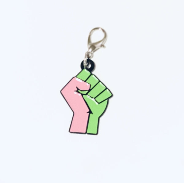 Pink and Green Fist Key Ring Charm